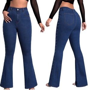 Women's Studded Detail Flare Leg Jeans